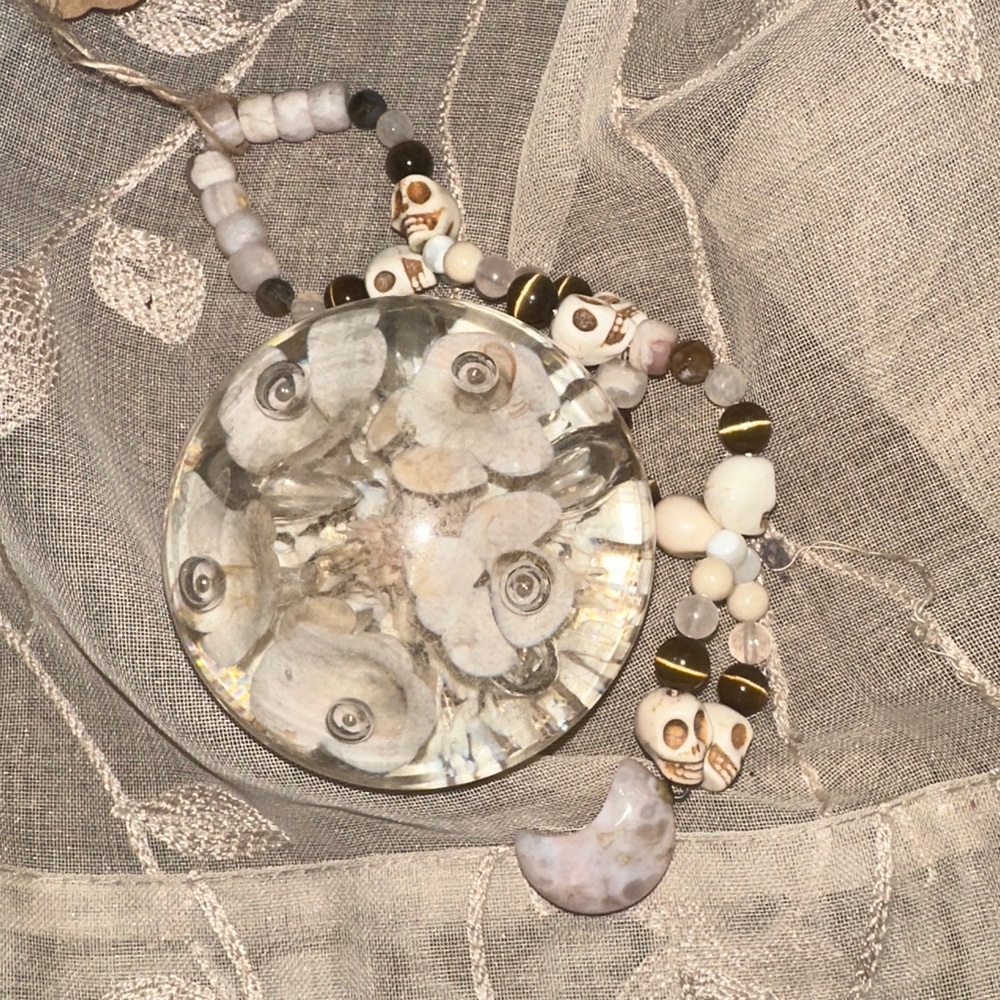 Moon Pirate Beach HangCharm (cherry blossom agate,rose quartz,selenite)